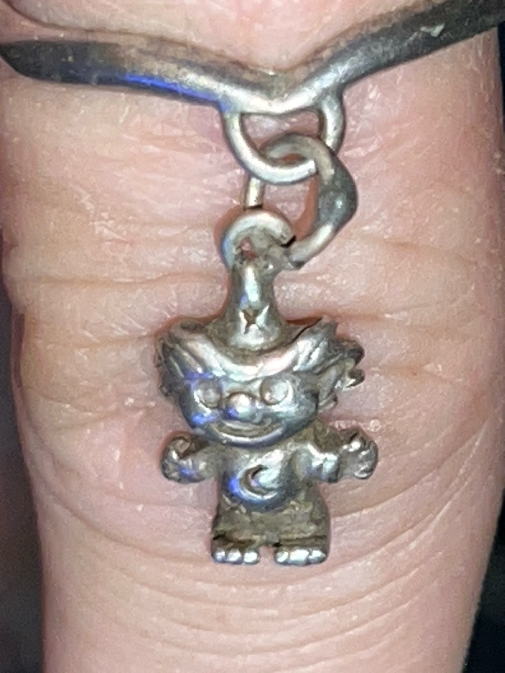 Sterling Silver Dangle Troll Doll Charm Ring size 6